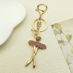 Ballet Dancer Keychain Pink Rhinestone Ballerina Key Chains Souvenir Gifts for Women Girls Jewelry Gift llaveros K9232S01