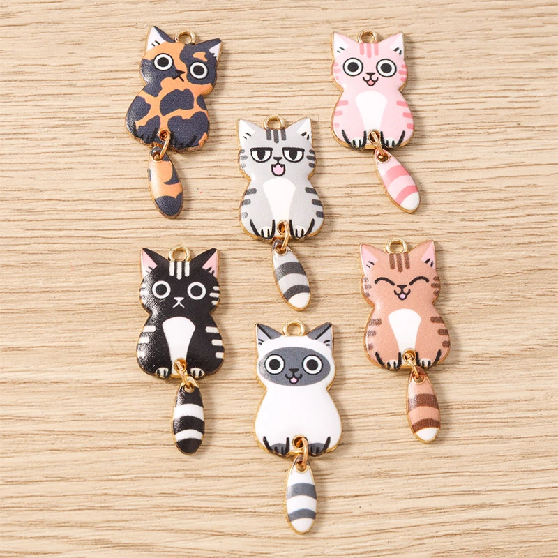 10 Stück 16x39mm Cartoon Emaille Tier Katzen Charms Anhänger zum Basteln von Halsketten, Ohrringen, Armbändern, DIY-Handwerk, Schmuckzubehör – Detail 13