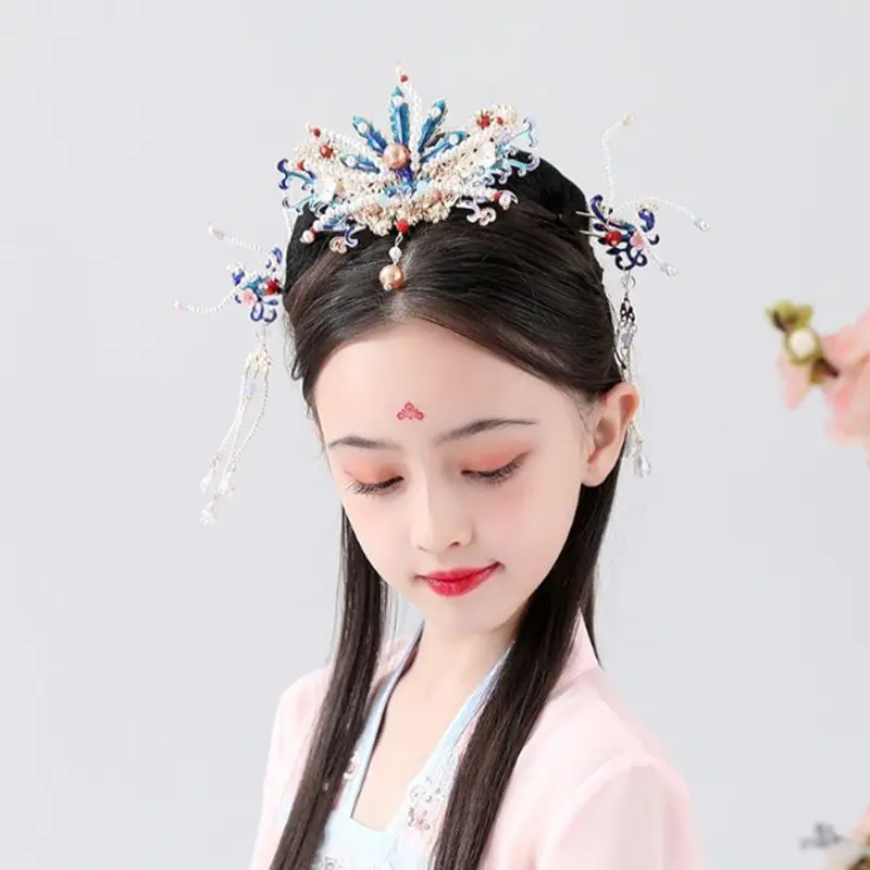 

Chinese Head Jewelry Set Vintage Cloisonne Hanfu Hair Accessory for Women Girls Headdress Hair Pins