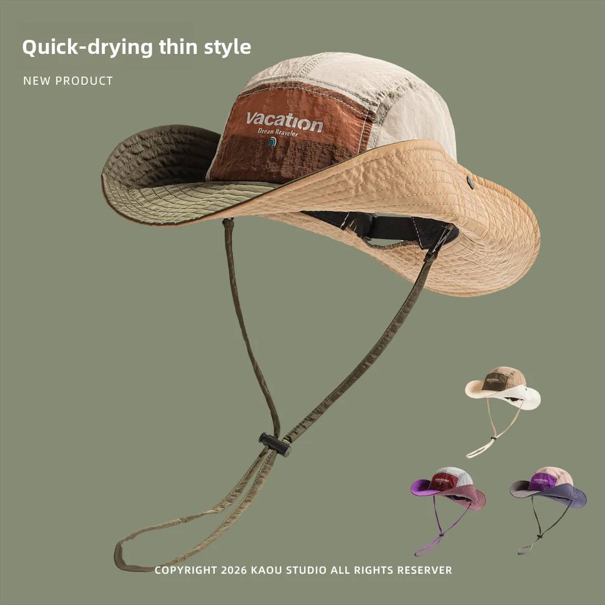 Mountain Style Outdoor Bucket Hat Quick Dry Light Thin Breathable Color Block Sun Hat Large Brim Women Men Hiking Camping Cap