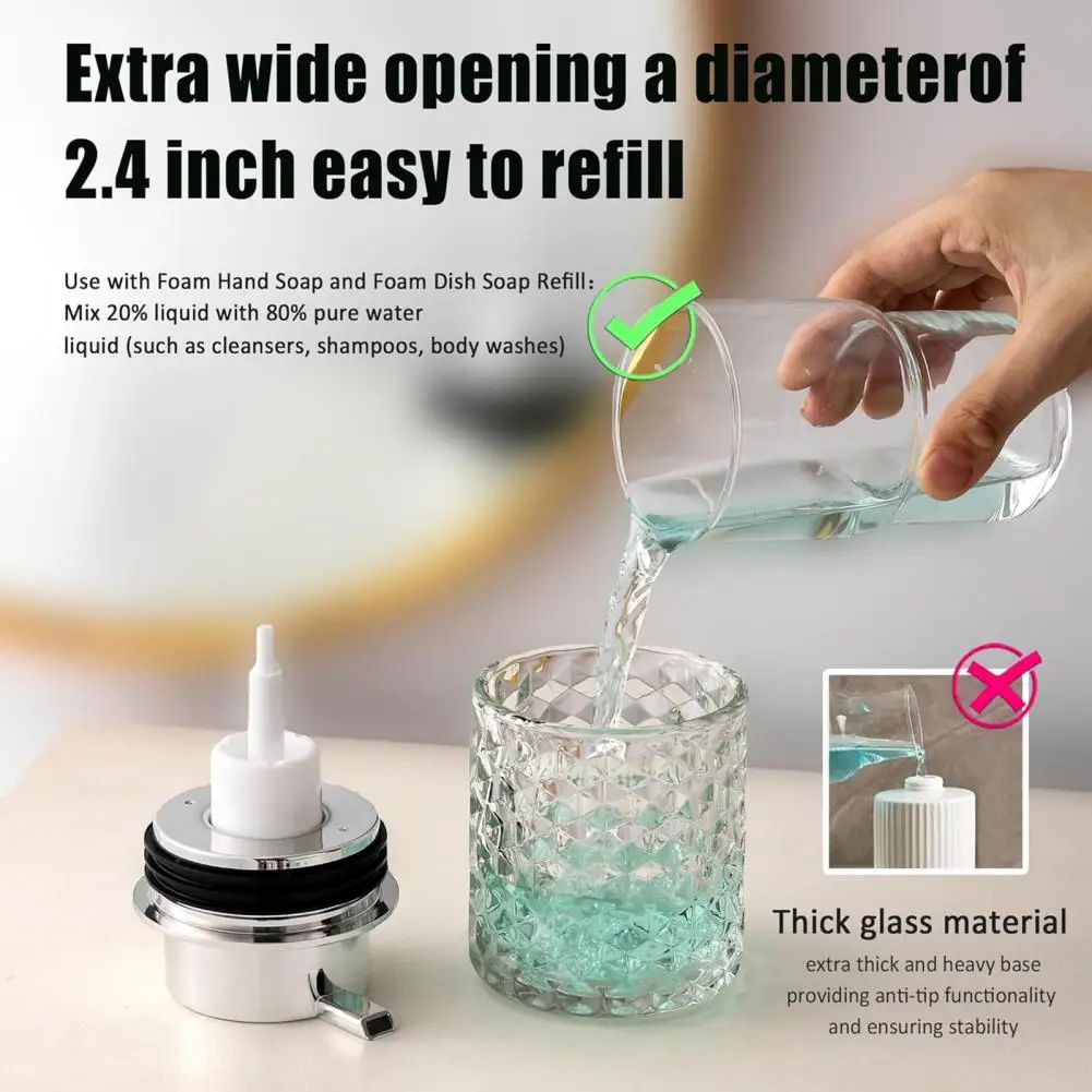 Decorative Glass Soap Pump Refillable Foaming Soap Dispenser Set for Home Bathroom Kitchen Glass Bottles with Pumps 200ml 300ml