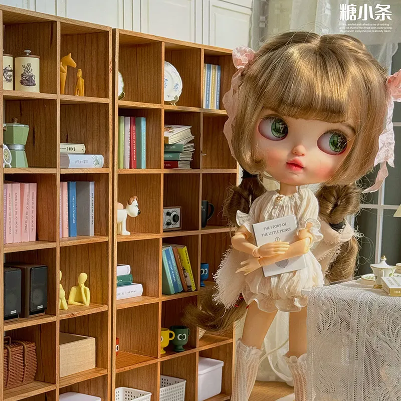 1/6 Doll House Model Furniture Accessories Solid Wood Grid Bookshelf Bookcase Partition Bjd Ob11 Blyth Soldier Lol Miniatures