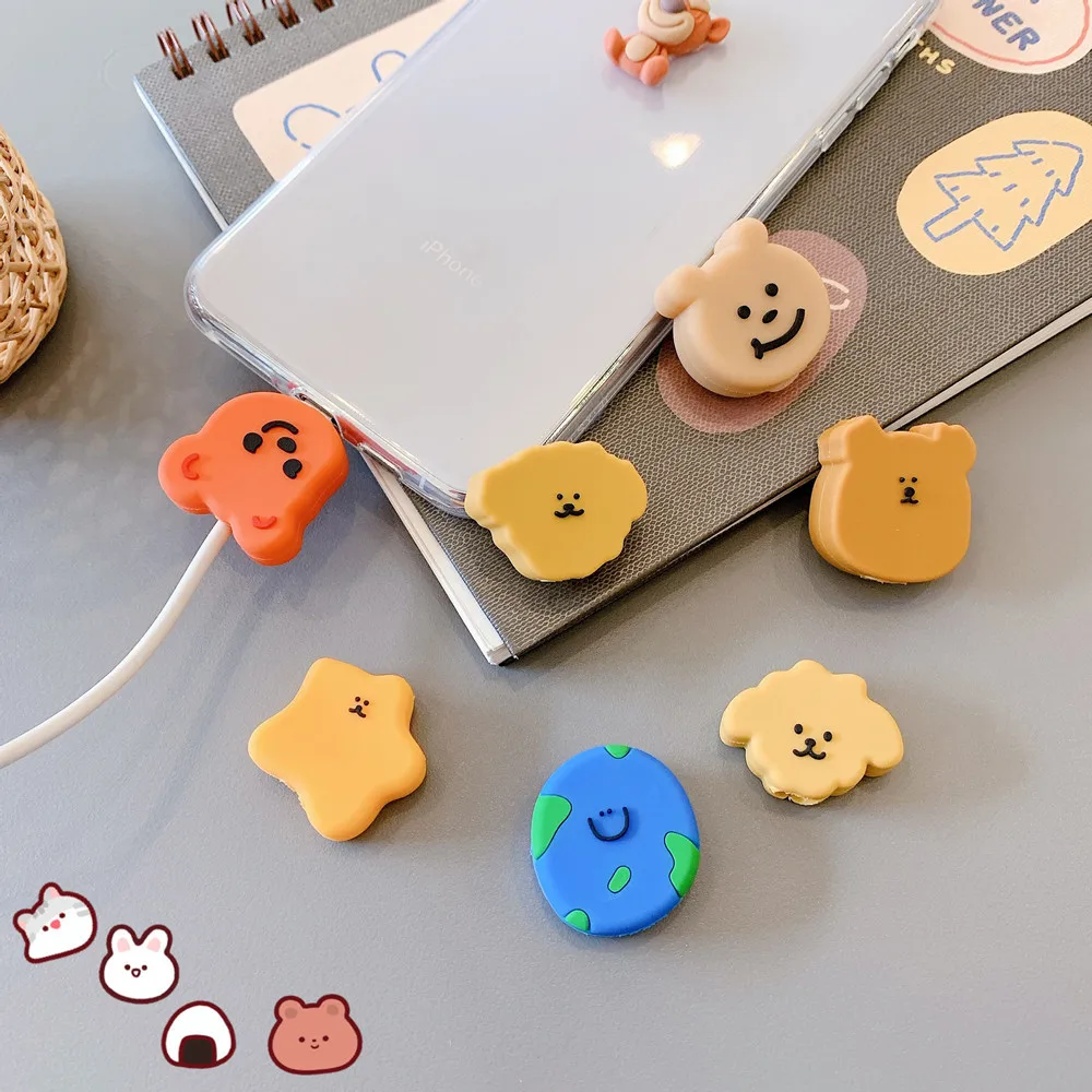 Korea Kawaii Charging Cable Bite Protector Data Line Cord Macaron Color Cute Cartoon Soft TPU Case for Apple Iphone Type-C 1PCS