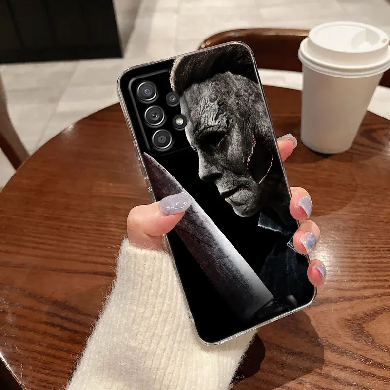 Michael-Myers Horror Halloween per Samsung Galaxy A55 custodia A54 A52 A53 A15 A14 A13 A21S A23 A51 A34 A35 A33 A32 A72 Cover per telefono