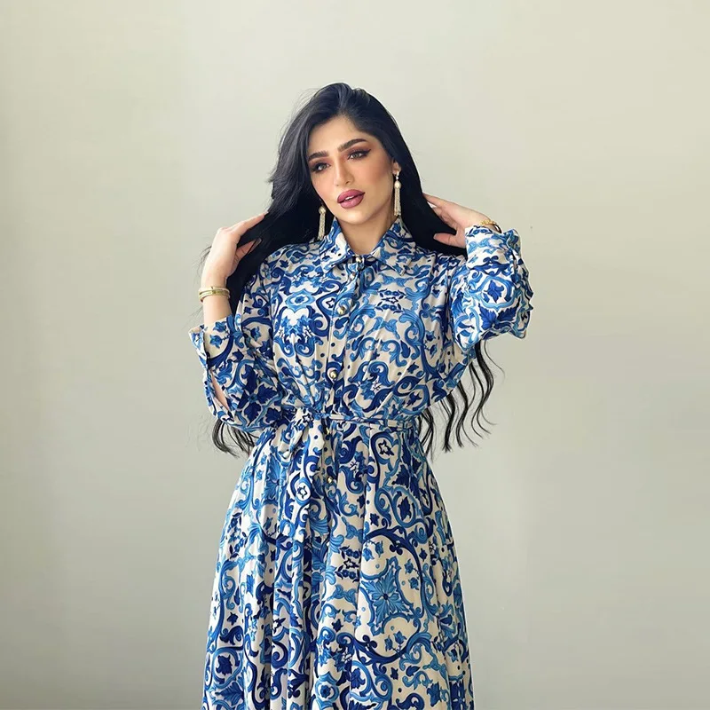 Muslim Fashion Dresses For Women 2022 Dubai Arabic Eid Abayas Floral Long Sleeves Dress African Turkey Islam Slim Fit Skirt