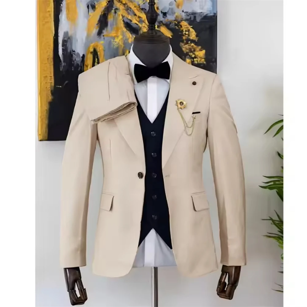 

Мужской костюм-тройка (пиджак + жилет + брюки) с острым лацканом, пошитый на заказ, для свадьбы, жениха, смокинг, формальный наряд