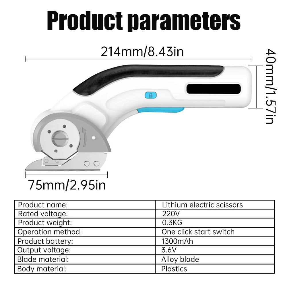 Imagem -06 - Tesoura Elétrica sem Fio Cortador Rotativo Carregamento Usb Íon-lítio Alfaiate Doméstico Tecido Cortante Couro