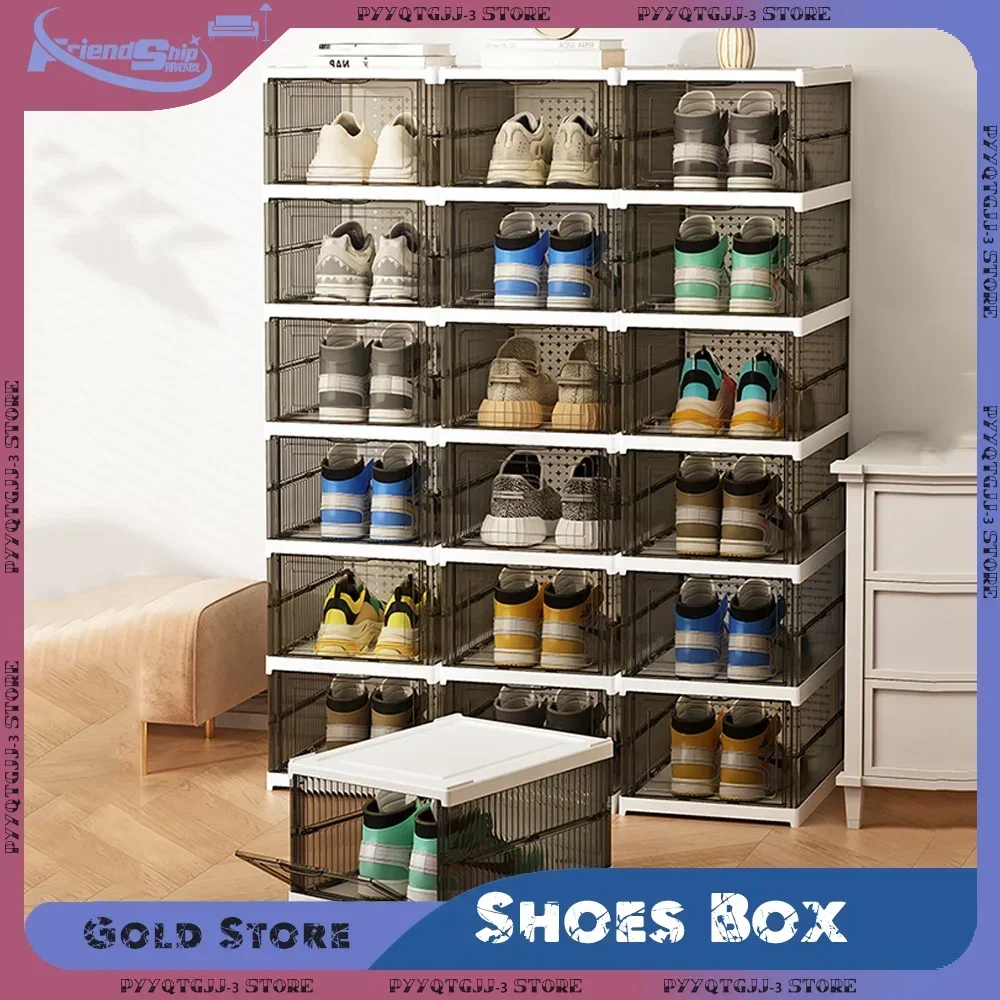 Stackable Thickened Plastic Bins Foldable Shoes Box with Lids Transparent Multi-layer Dustproof Sneaker Shoe Organizer Boxes