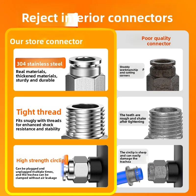 PC4 304 Stainless Steel Air Pipe Quick Plug Fitting Pneumatic Straight Thread High Pressure Nozzle Coupling
