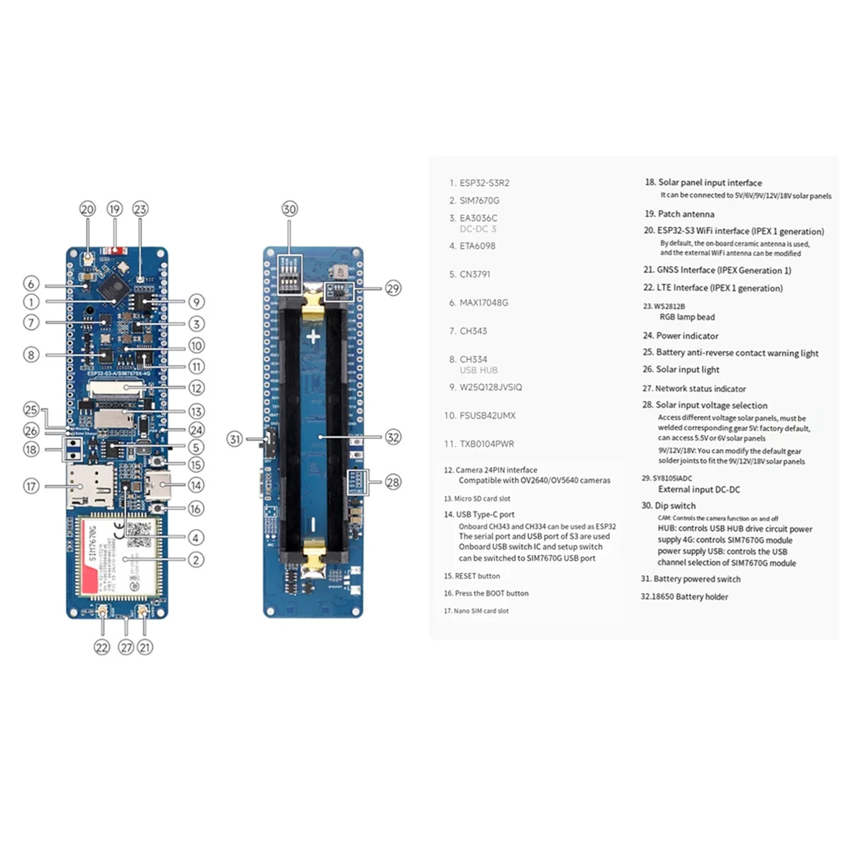 

T07C-ESP32-S3 SIM7670G 4G Development Board Supports 4G LTE Cat-1 WiFi Bluetooth GNSS Positioning Development Board