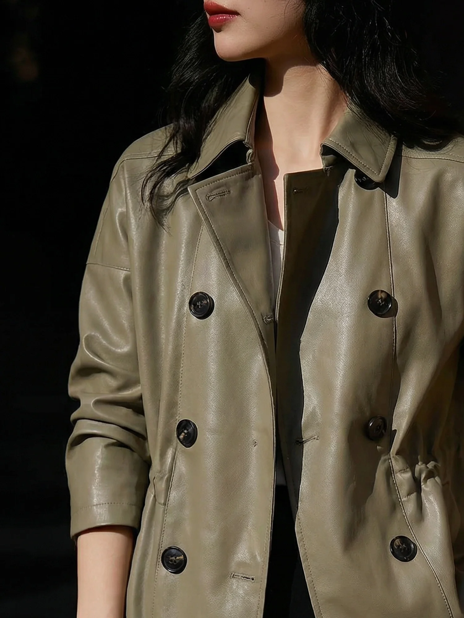 Chivirin Briti Sle ort Jaet Chaqueta holgada de doble botonadura para mujer, estilo vintage retro, chaqueta de motociclista, ropa exterior adelgazante