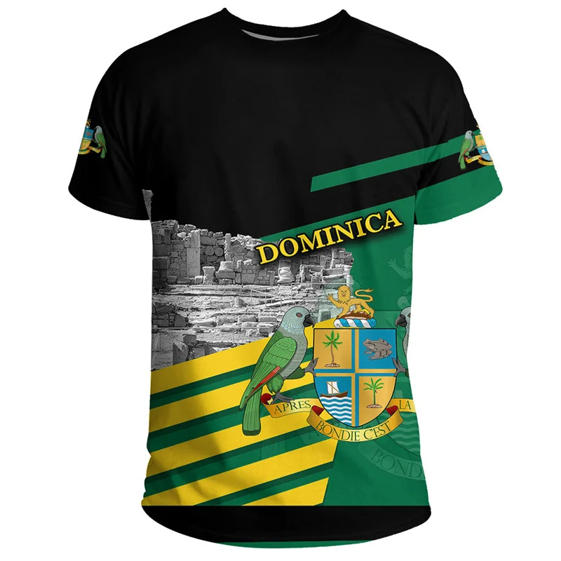 3D Printing Dominica Coat Of Arms T Shirt The Commonwealth Of Dominica Flag Map Graphic Tee Shirts Casual Mens Clothing T-shirts