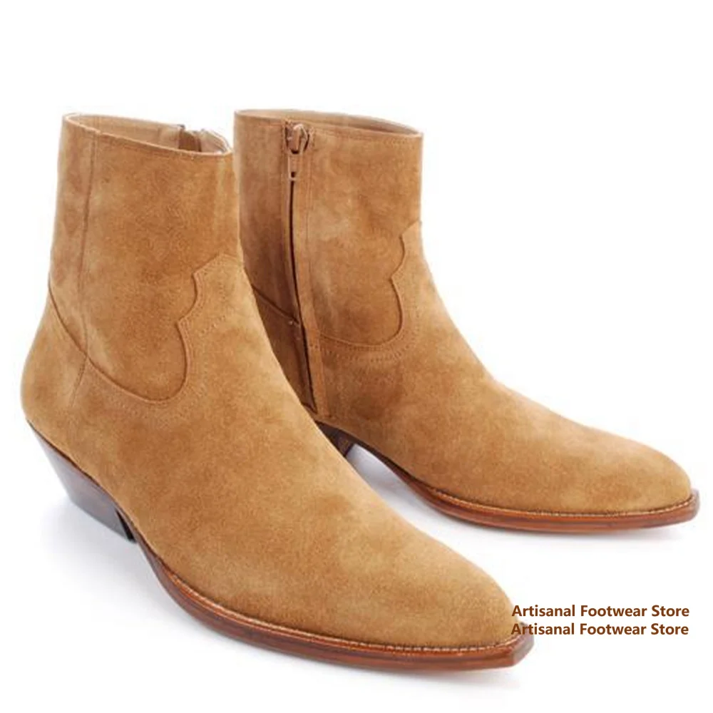 High-Top Chelsea Boots Side Zipper Height Increasing Frosted Leather Men's Booties Fashion Show Runway Men's Handmade Botas