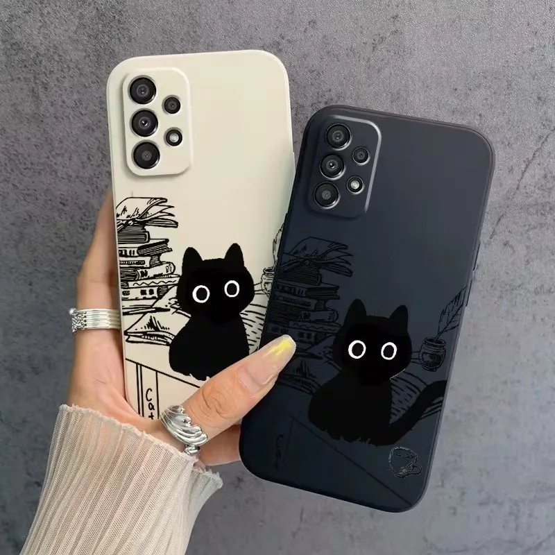 Cute Reading Black Cat Pattern Phone Case For Samsung Galaxy S26 S25 S24 S23 S22 S21 S20 S10 Note20 Ultra 10 Plus Edge TPU Cover