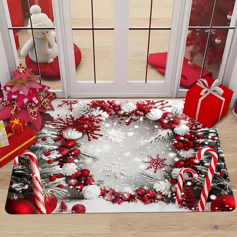 VIKAMA White Puppy Santa Hat Red Sweater Christmas Tree Door Mat, Non Slip Absorbent Soft Plush Mat Front Door, Xmas Decor Gift