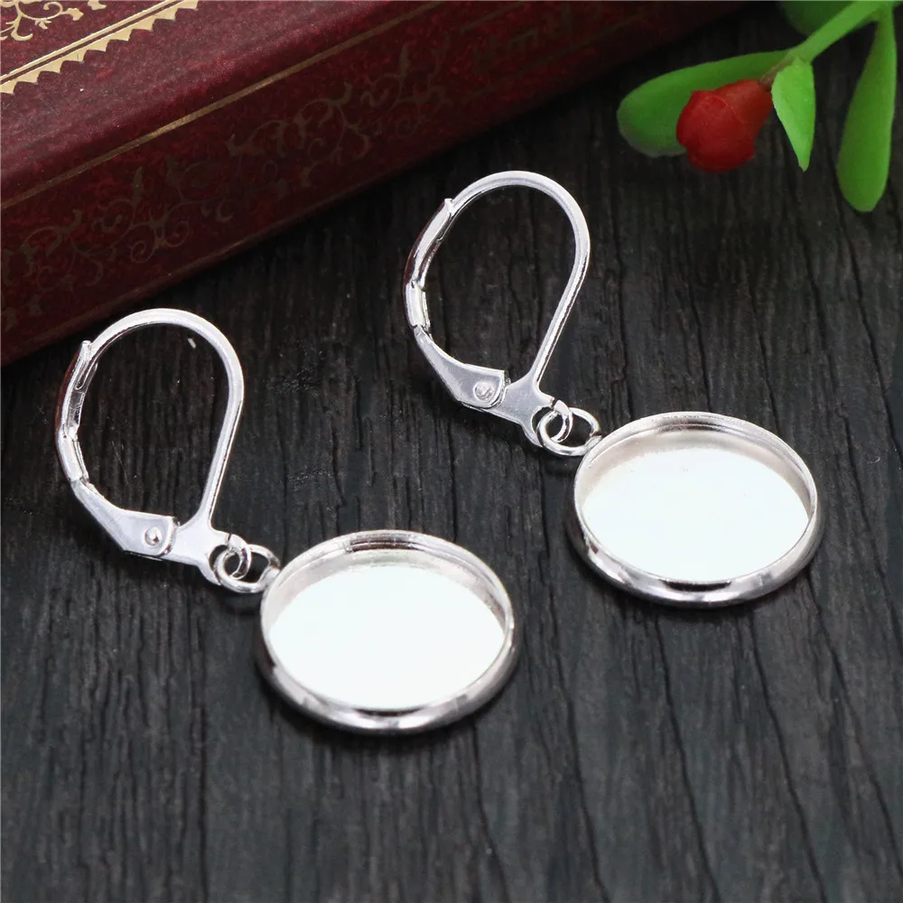 12mm 10pcs Bright Silver Plated Women Fashion Style French Lever Back Earrings Blank/Base,Fit 12mm Glass Cabochons -W2-30