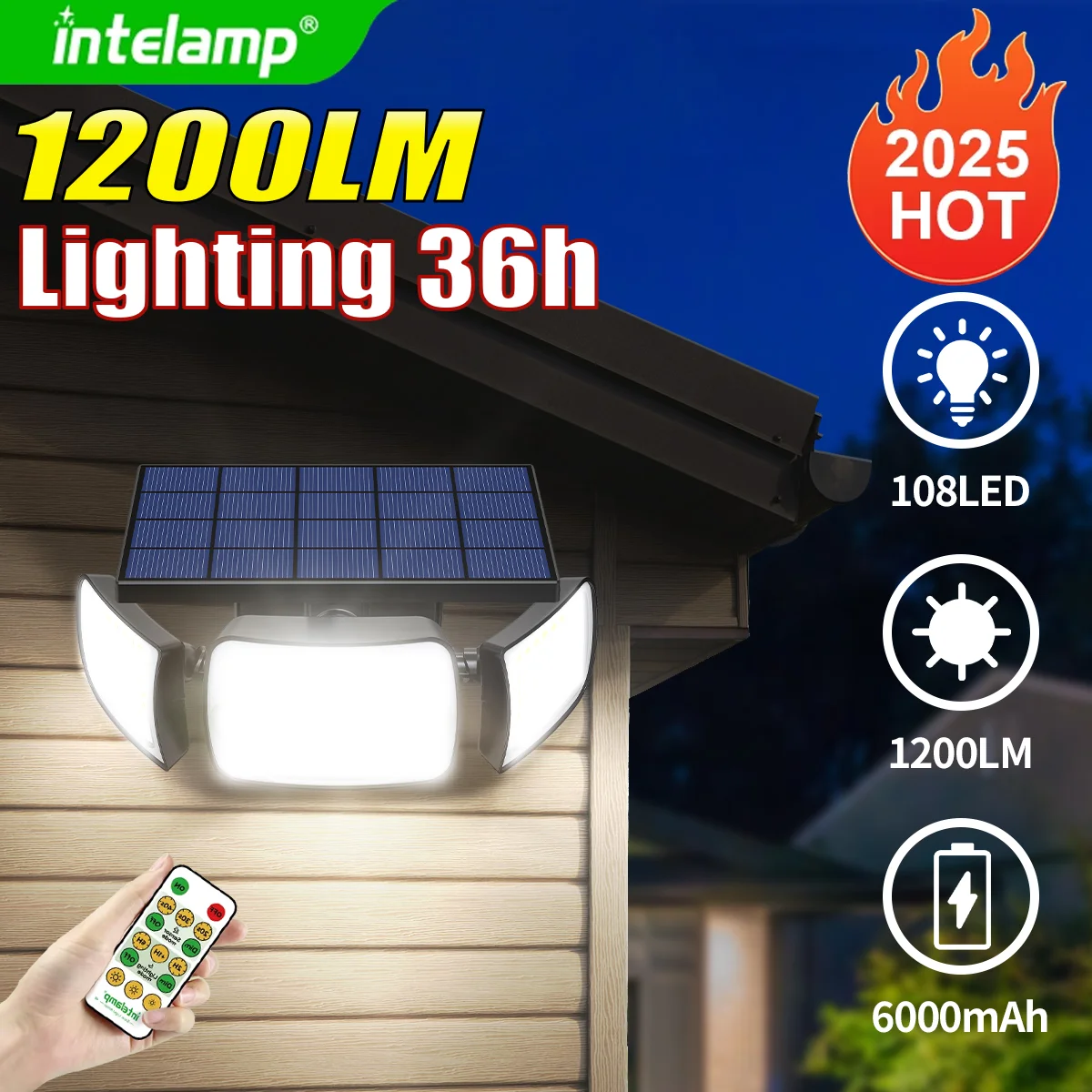 1200lm-ソーラーライト屋外ソーラーランプ太陽光モーションセンサーライトリモコン防水ガーデンストリート壁庭ランプ