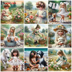 Huacan New Arrivals Diamond Mosaic Portrait Girl Full Drill Painting Flower Diy Embroidery Animal Art Gift Set Home Decoration