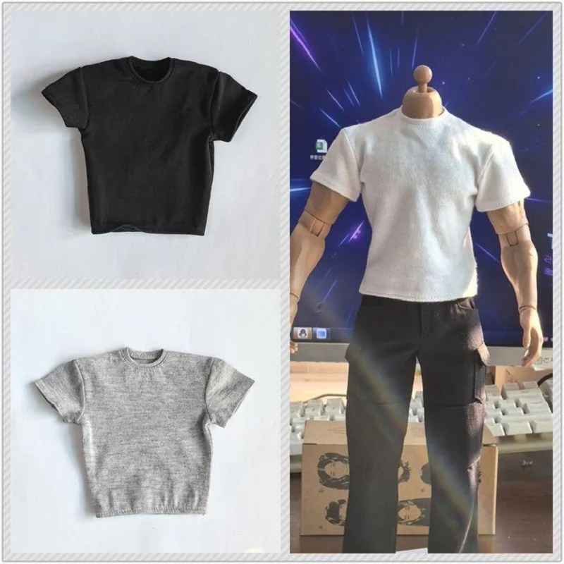 

Мужская футболка-солдат в масштабе 1/6, эластичный верх с круглым вырезом и короткими рукавами, модель одежды для 12-дюймовых фигурок AT027, сильное тело