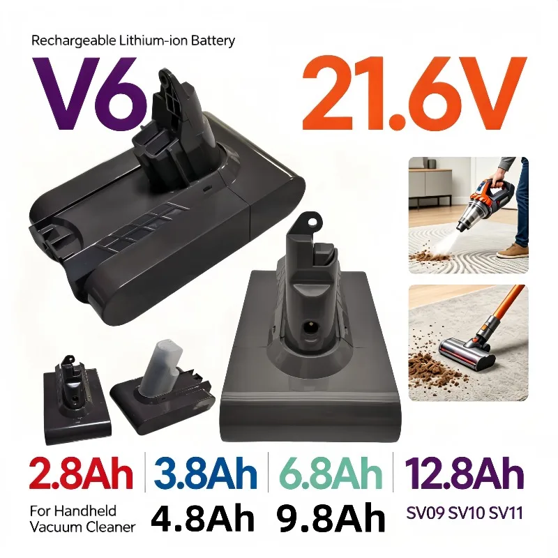 Rechargeable V6 Battery Pack Multi‑Capacity For Handheld Vacuum Cleaner SV09 SV10 SV11