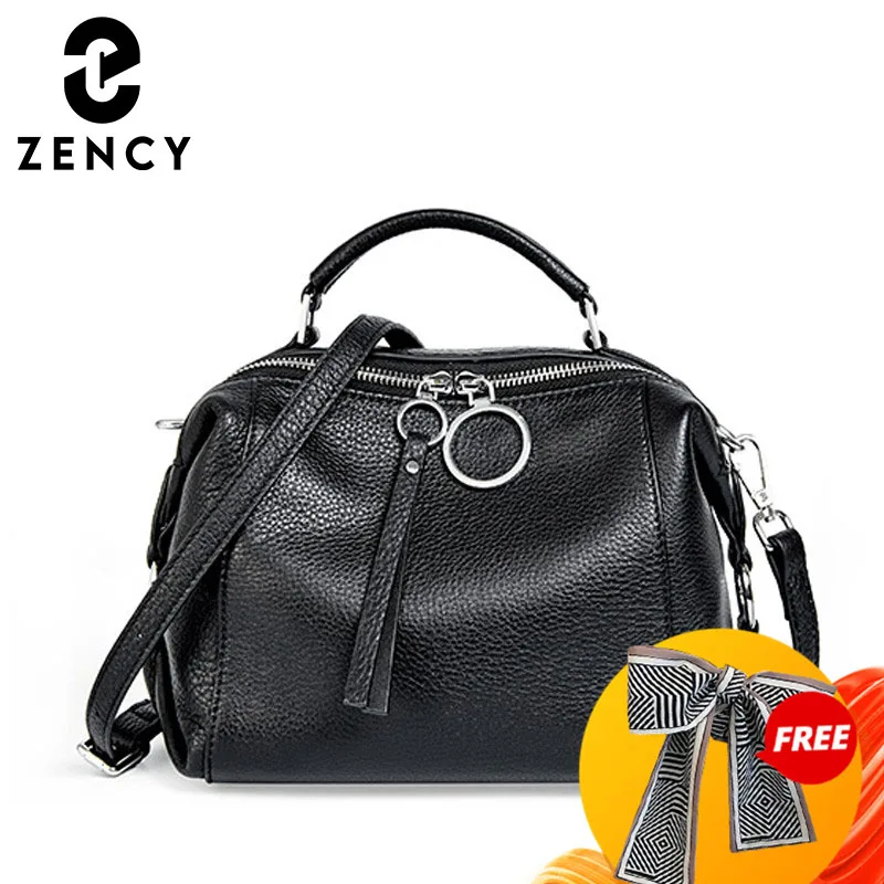 Zency Genuine Leather Handbag Women\'s Bag Black Khaki Elegant Women Shoulder Bag Satchel Fashion Top Handle Crossbody 2024 Hot