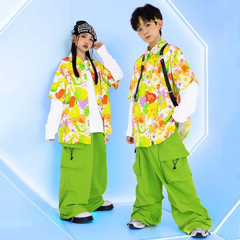 Childrens Clothing Sports Team Class Uniforms Boys Street Dance Performances Girls Fruit Shirts Green Trousers