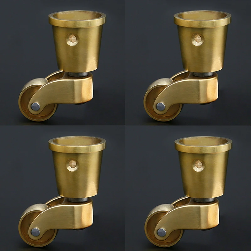 

4PCS Solid Brass Casters 1'' Round Cup Furniture Castors Table Chair Couch Cabinet Feet Wheel 360° Swivel Smoothly Moving Roller