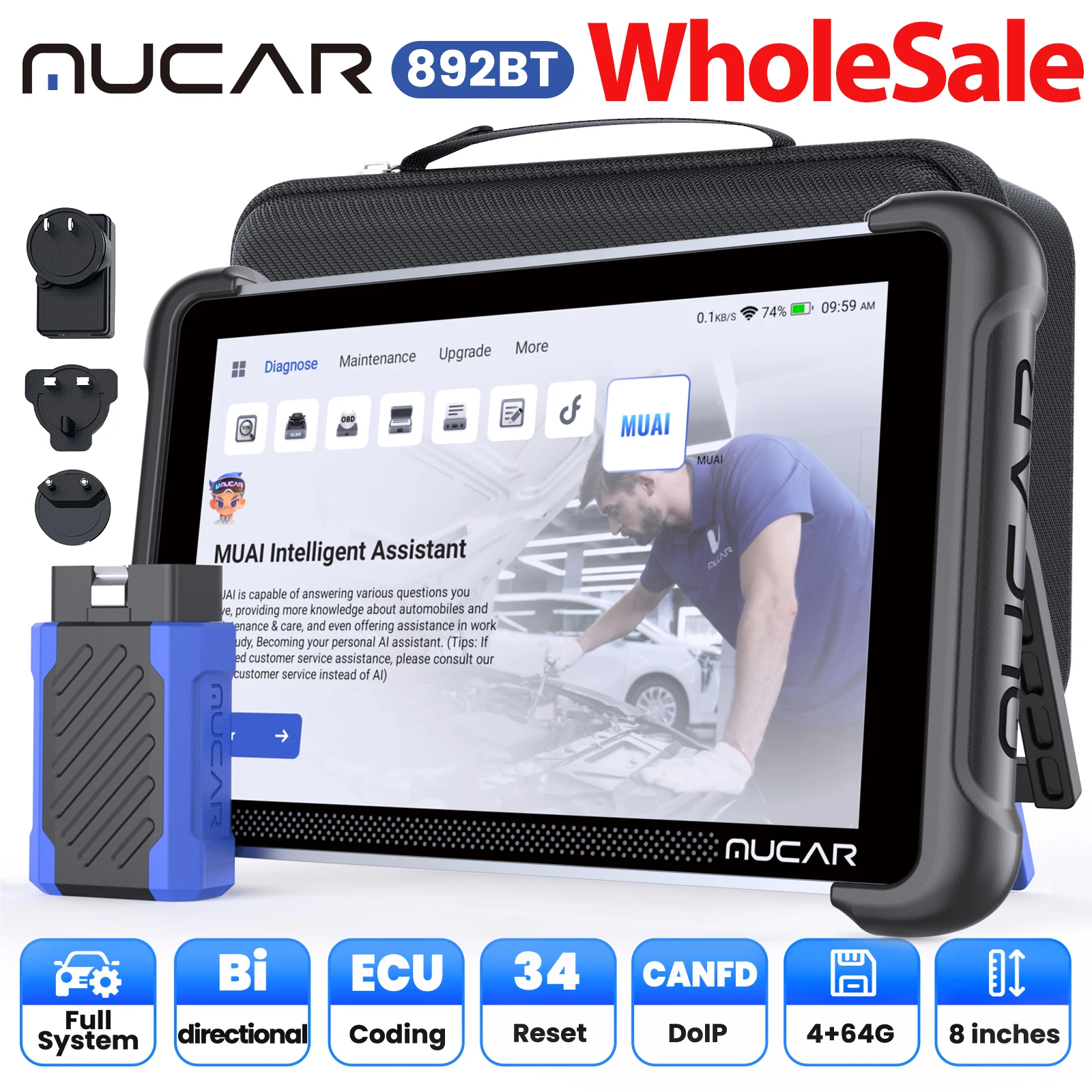 3pcs MUCAR 892BT AI Assisted OBD2 Diagnostic Tool CAN FD/DOIP OBD 2 Scanner All System 35 Resets ECU Coding Lifetime Free Update