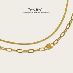YACHAN 18K Gold Plated Stainless Steel Snake Chain Choker Necklaces for Women Punk Lock Charm Trendy Jewelry Gift
