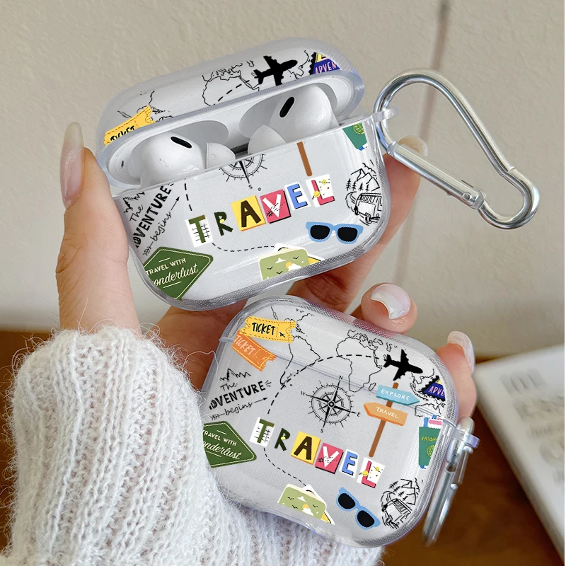 Чехол для наушников World Map Adventure для AirPods 4/3/2/1, чехол для наушников AirPods Pro3/Pro2/Pro, защитный чехол из ТПУ с карабином