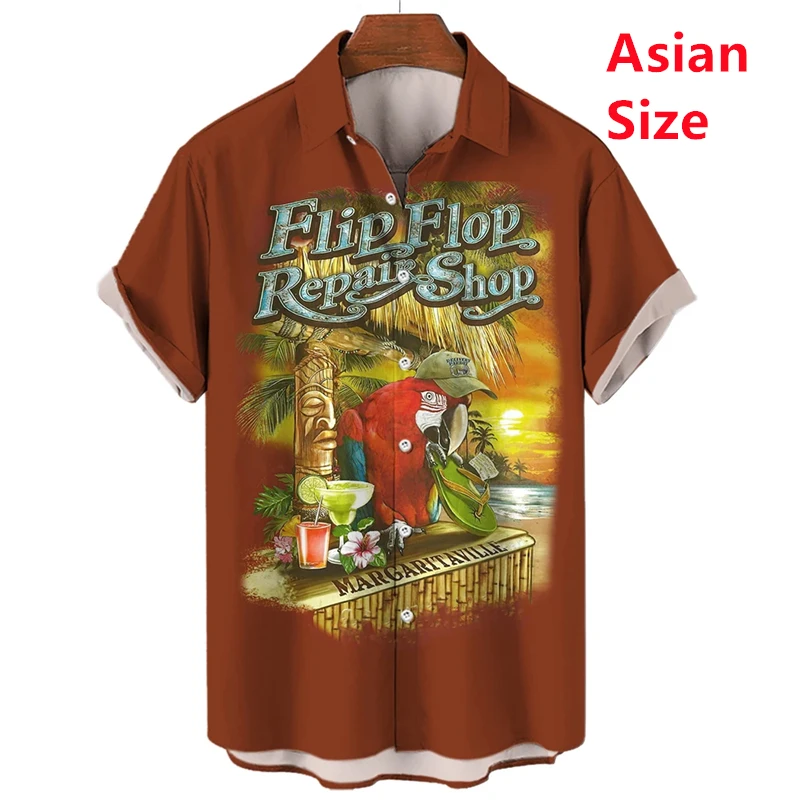 Funny Hawaiian Resort 3D Print Parrot Flower Shirt Men's Summer Short Casual Man Clothing Vintage Harajuku Cadiz Social Camisas
