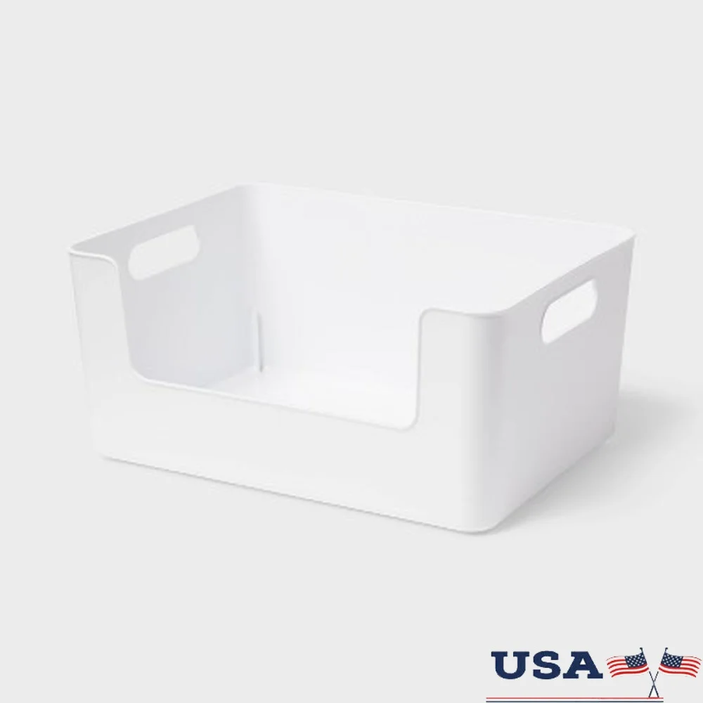 

Большая пластиковая корзина для кладовой с открытым лицом, органайзер для кухонного шкафа, решение для хранения со встроенными ручками, легкий доступ, чистка, современный