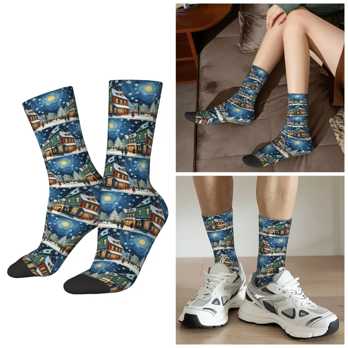 

All Seasons Christmas Eve Santa Claus Van Gogh Style Socks Harajuku Crew Socks Super Soft Stockings for Valentine's Day Gifts