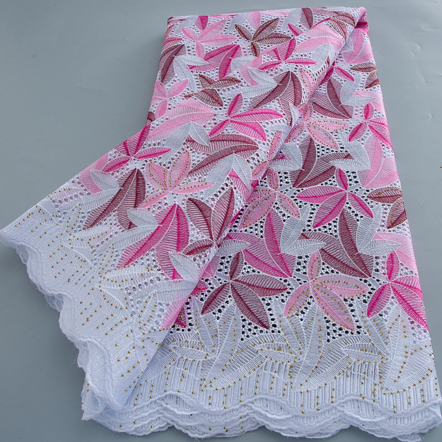 

Luxury Pink African Cotton Lace Fabric, Nigerian Swiss Voile Lace with Leaf Pattern, Perfect for Wedding and Party Dresses