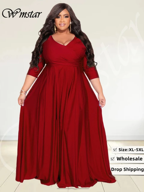 Wmstar Robes de soiree grande taille pour femmes vetements d automne col en V bandage grand ourlet robe maxi de soiree elegante vente en gros livraison directe AliExpress