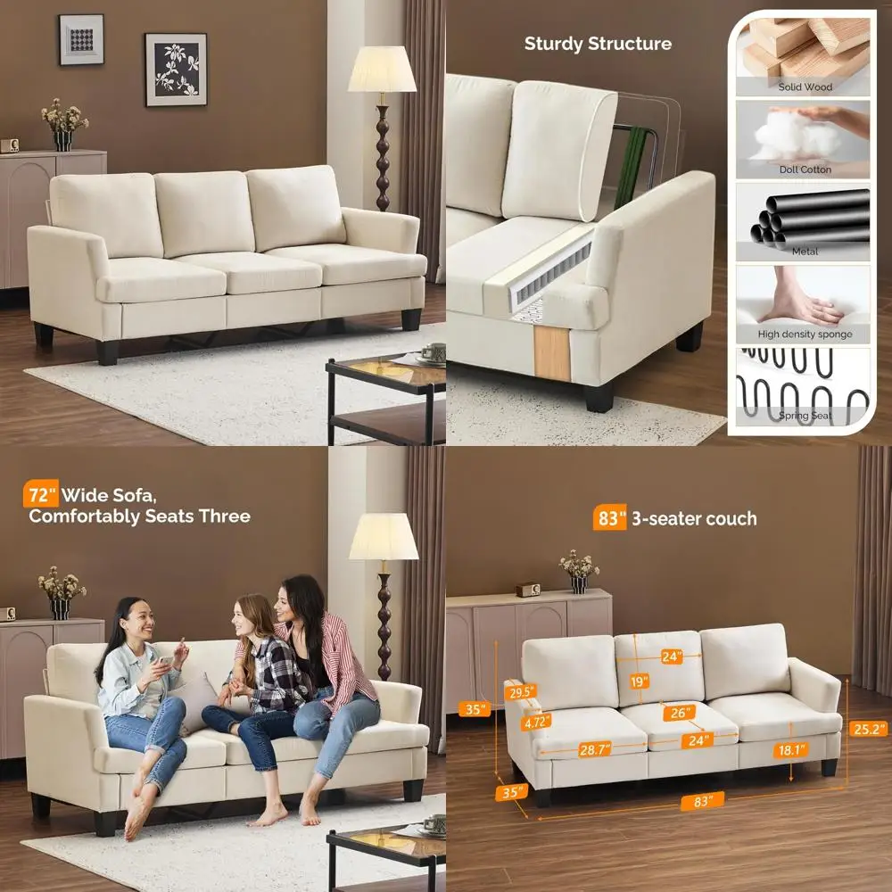 أريكة حديثة من جلد الغزال الصناعي بثلاثة مقاعد، مقعد عميق 25.6، تنجيد مريح لغرفة المعيشة، خيار جلوس مريح