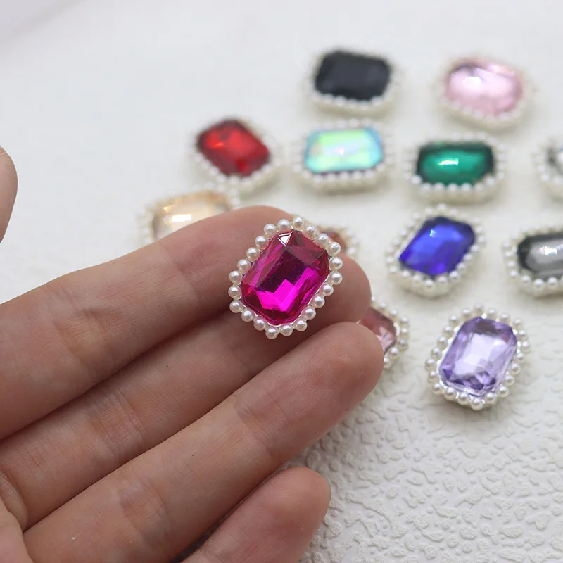 15x20mm Colorful Sew on Rhinestones For diy Jewelry Garments Decoration Retangle Pearl Rhinestone Applique