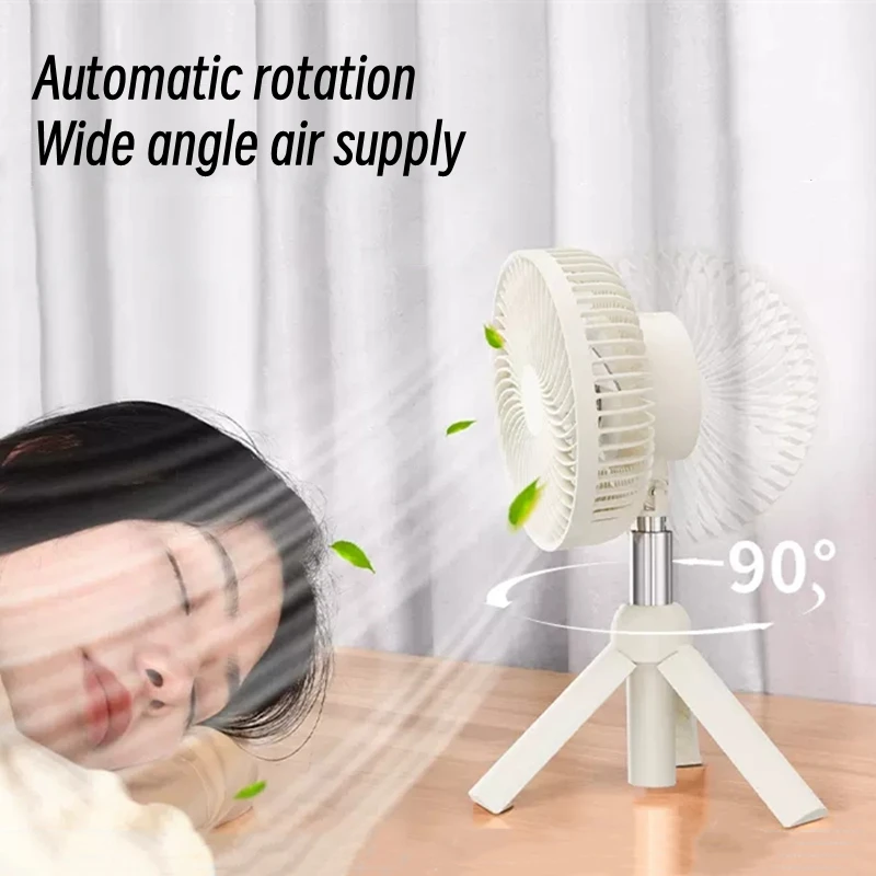 4000mAh Camping Fan Rechargeable Desktop Portable Air Circulator Wireless Ceiling Electric Fan LED Light with Telescopic Tripod