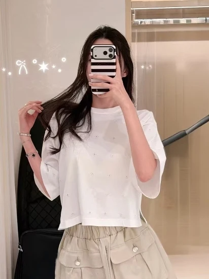 

round Neck Short Sleeve Women's T-shirt Embroidered Hollow Flower Cotton Breathable Short Style Commute Fashion Spring New