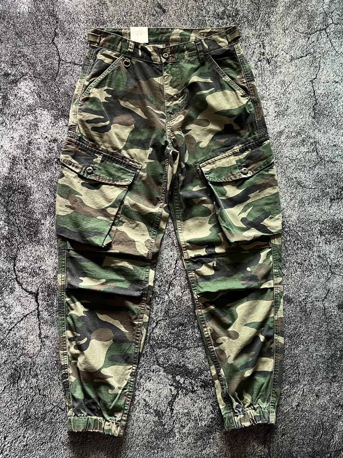 

Ретро-брюки карго в американском военном стиле, свободного кроя, с карманами на коленях, повседневные камуфляжные рабочие брюки, свободные, с индивидуальным дизайном