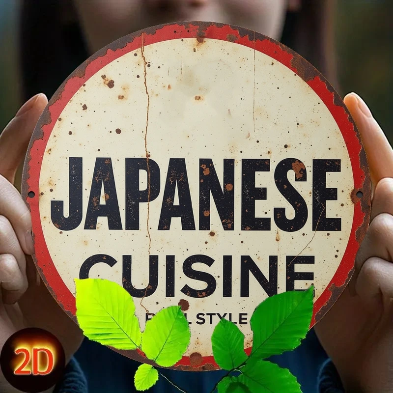 Letrero de Metal de cocina japonesa Vintage, decoración de pared de hierro rústico con bordes desgastados y detalles de hojas verdes para granja, cocina, 1 ud.