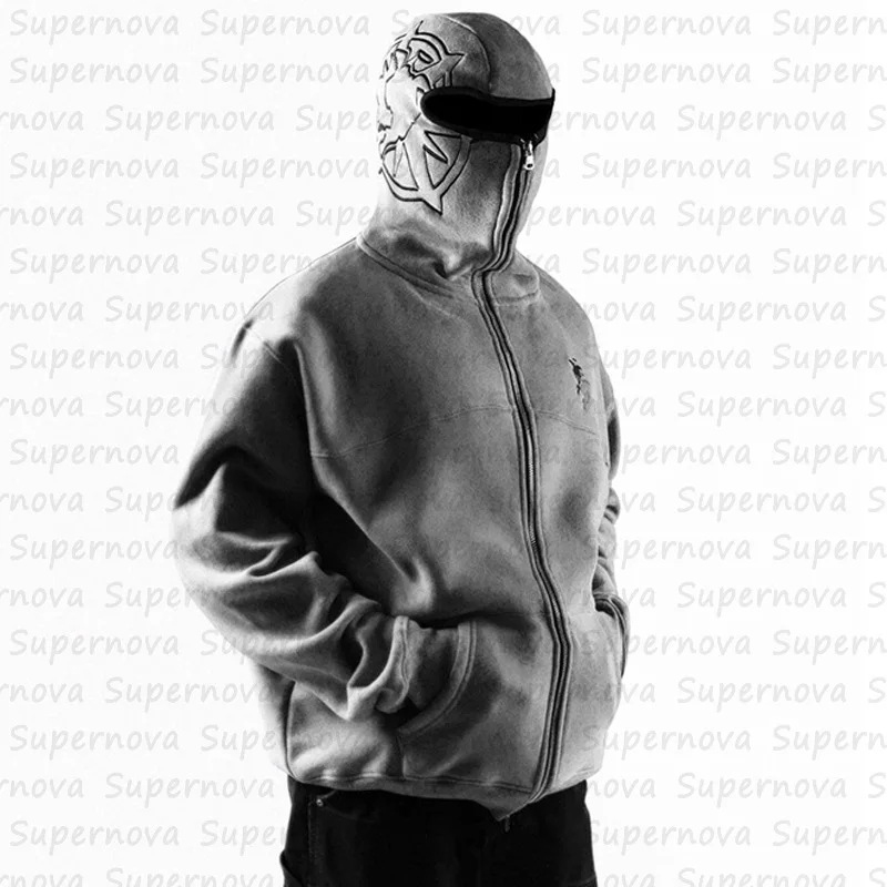 Men\'s clothing Zip Up Hoodie Vintage Casual Pattern Oversize Hip Hop Punk Streetwear Clothing new in hoodies & sweatshirts 