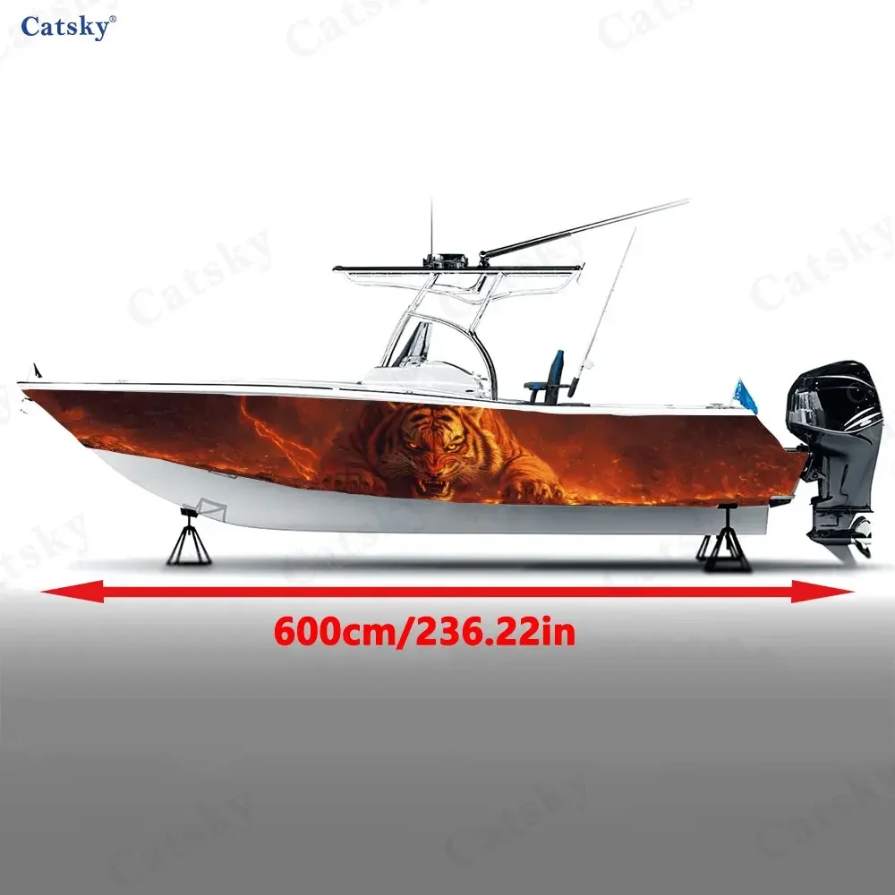 2Pcs Lava Battle Tiger Boat Stickers, PVC Waterproof Durable Vinyl Wrap Decals for Fishing Boats, Durable and Stylish Design