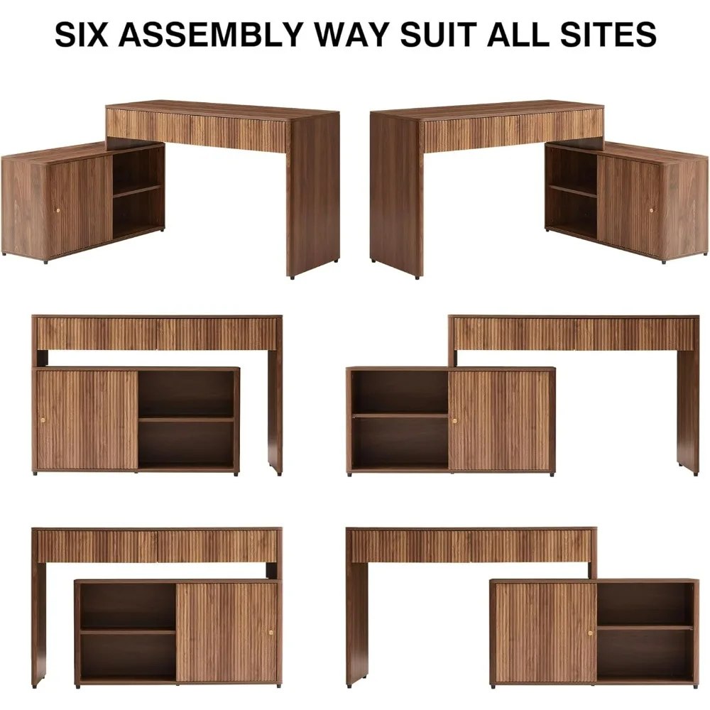 طاولة مكتب كمبيوتر حديثة مع مساحة تخزين، مكتب على شكل حرف L مع أدراج، مكتب مكتب منزلي لغرفة النوم والمساحة الصغيرة، من أجل #5