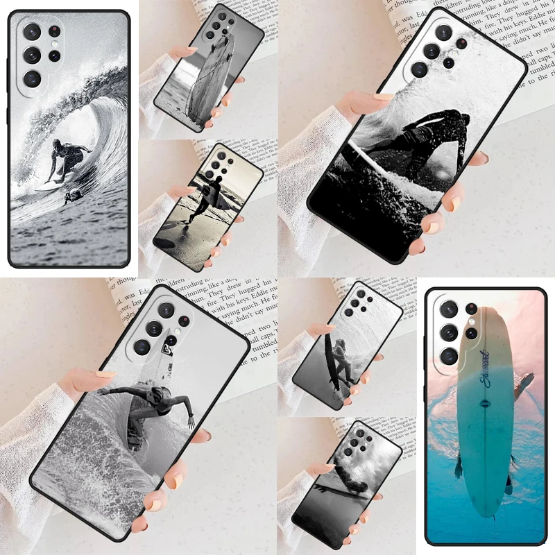 Beach Surf Board Ocean Waves Phone Case For Samsung Galaxy S24 S23 S22 S21 Ultra S10 Note 10 Pro S20 Plus FE S9 S8 Cover