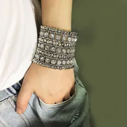 Bracciali classici di lusso alla moda per le donne bracciale con perline intrecciate retrattili in cristallo Punk retrò largo