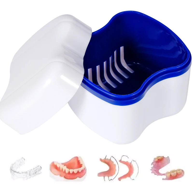 

Коробка-органайзер для ванны для протезов, портативный ящик для хранения вставных зубов, чистый ящик для хранения с подвесной сеткой, принадлежности для гигиены полости рта