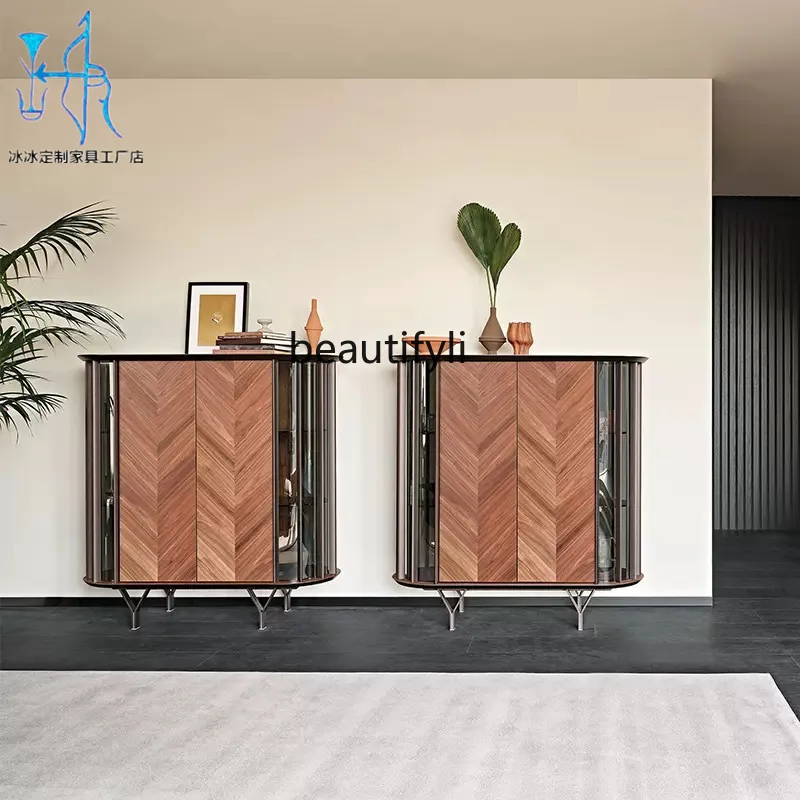 

Modern simple entrance cabinet against the wall Living room locker Designer Italian light luxury glass decorative cabinet