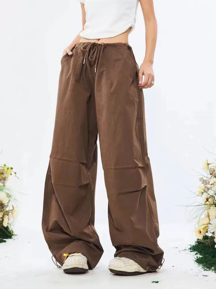 

Y2K Vintage Drawstring Parachute Pants Women Hip Hop Loose Streetwear Cargo Pants American Low Waist Hot Girls Wide Leg Trousers