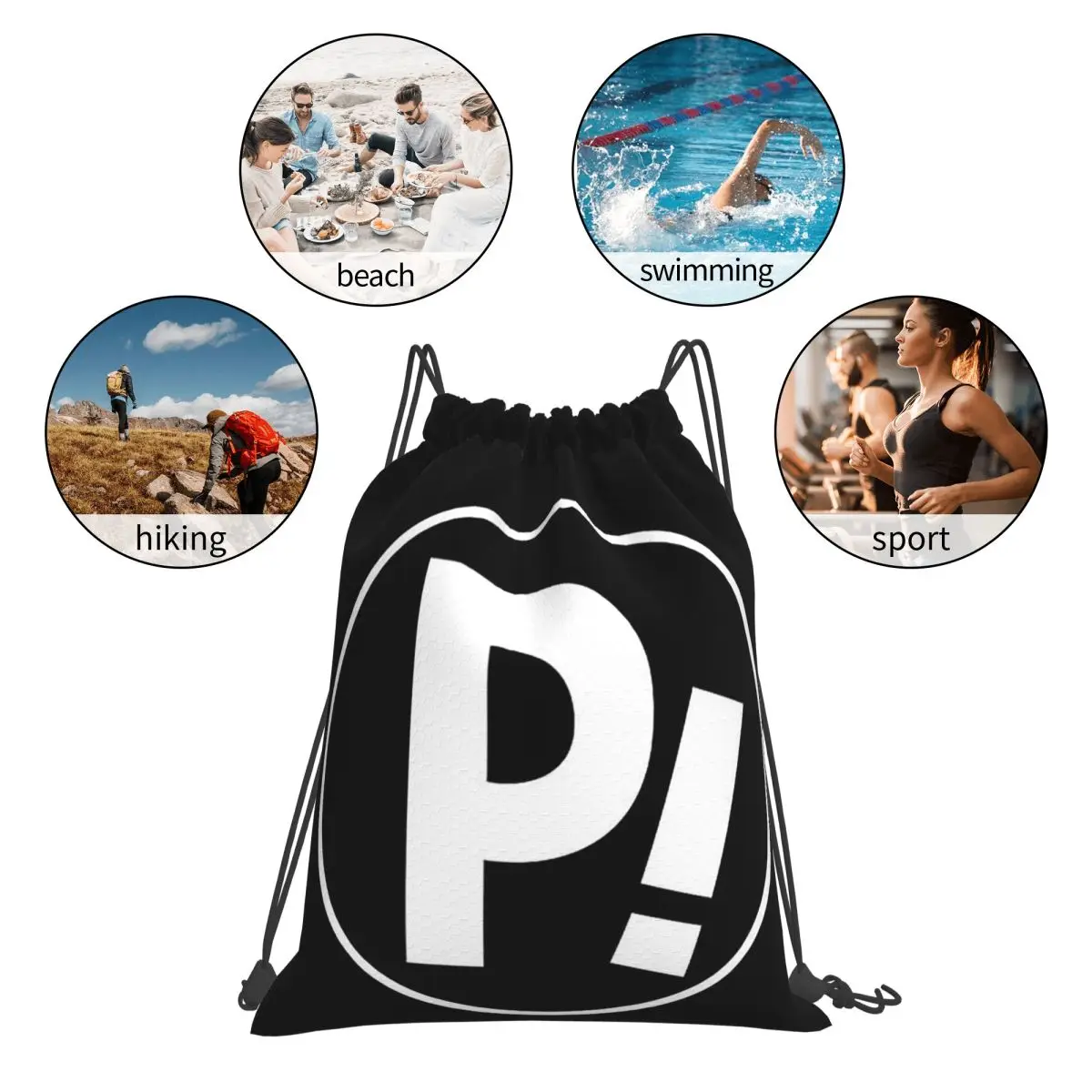 P! Logo Backpacks Casual Portable Drawstring Bags Sundries Bag Book Bags For Man Woman Students